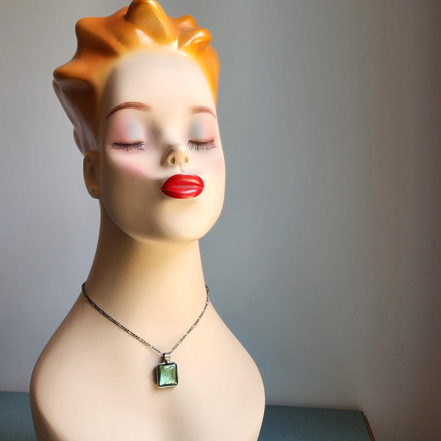 Square Labradorite Pendant Necklace for Men or Women