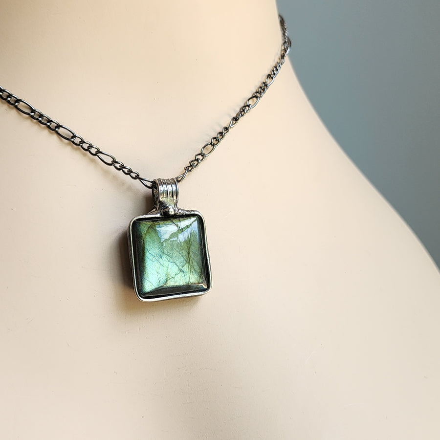 Square Labradorite Pendant Necklace for Men or Women