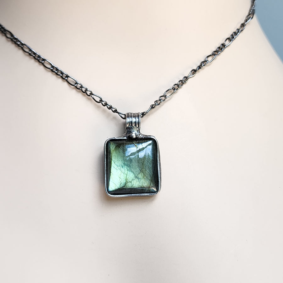 Square Labradorite Pendant Necklace for Men or Women