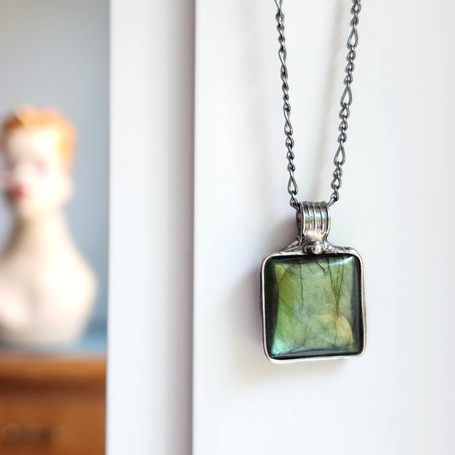 Square Labradorite Pendant Necklace for Men or Women