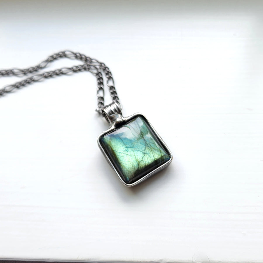Square Labradorite Pendant Necklace for Men or Women