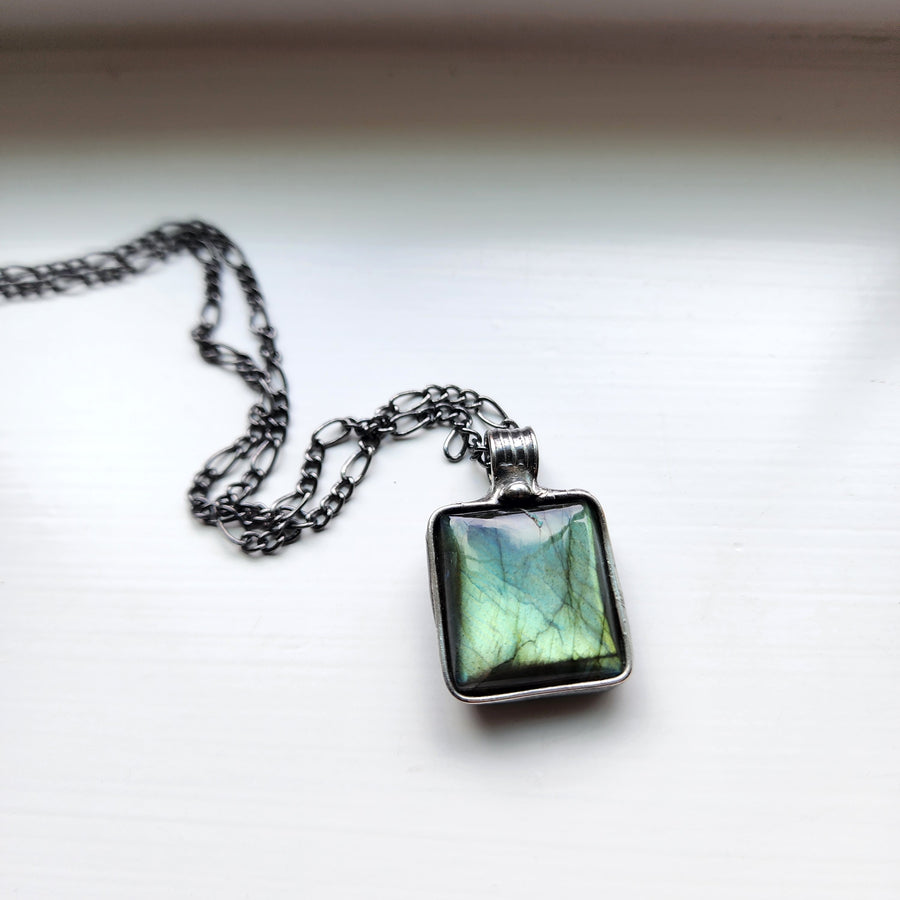 Square Labradorite Pendant Necklace for Men or Women
