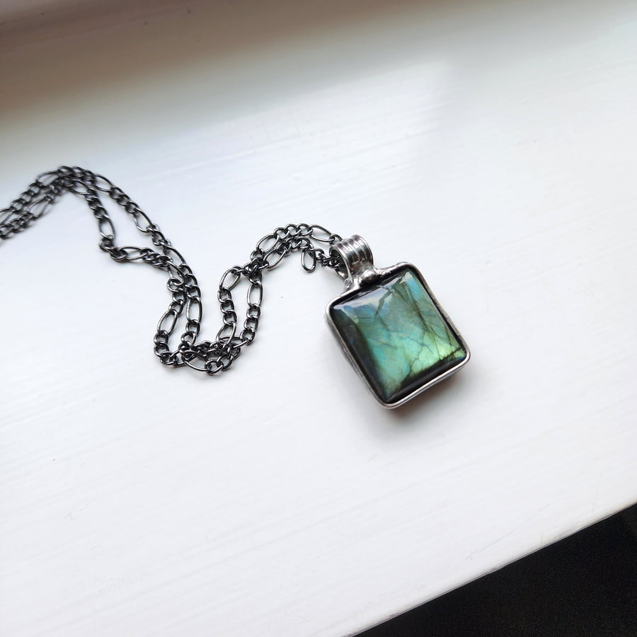 Square Labradorite Pendant Necklace for Men or Women