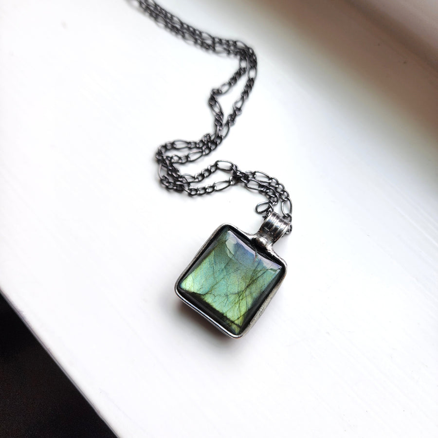 Square Labradorite Pendant Necklace for Men or Women