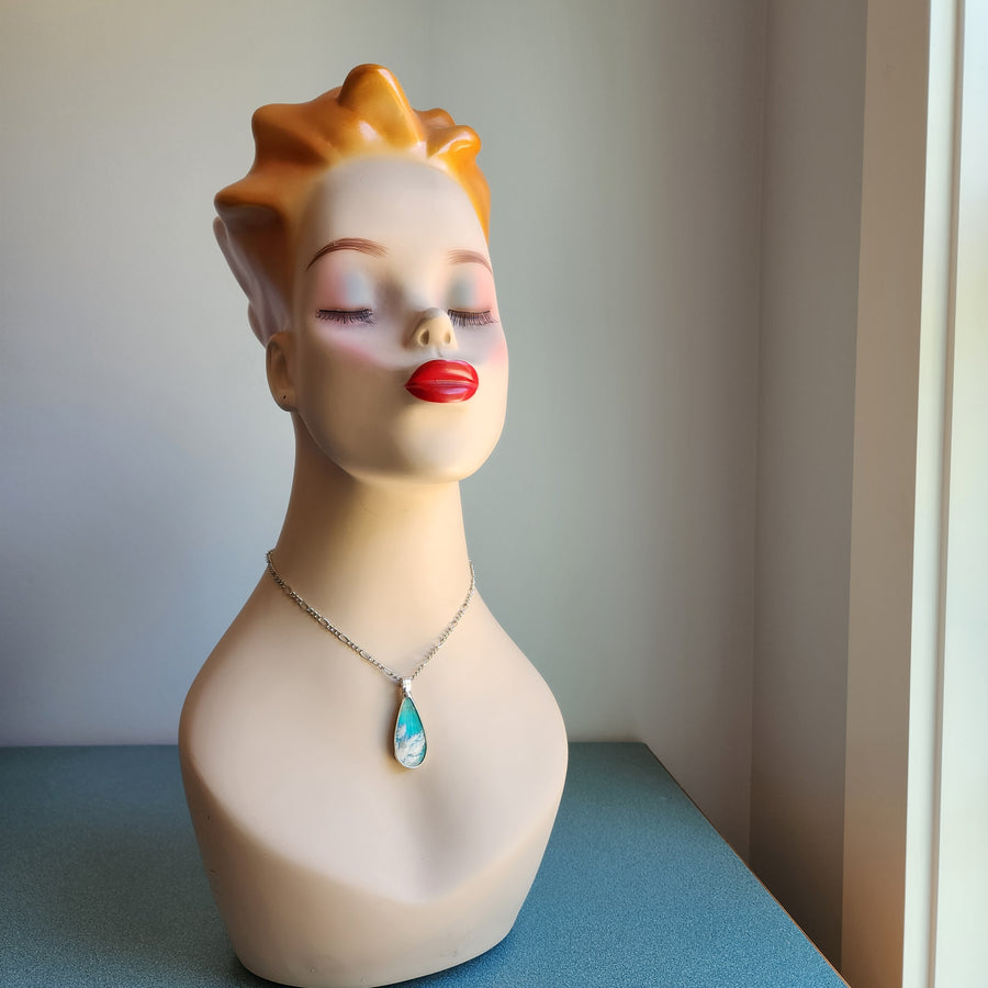 Cloudy Sky Blue Pear Agate Doublet Necklace for Women