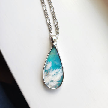 Cloudy Sky Blue Pear Agate Doublet Necklace for Women