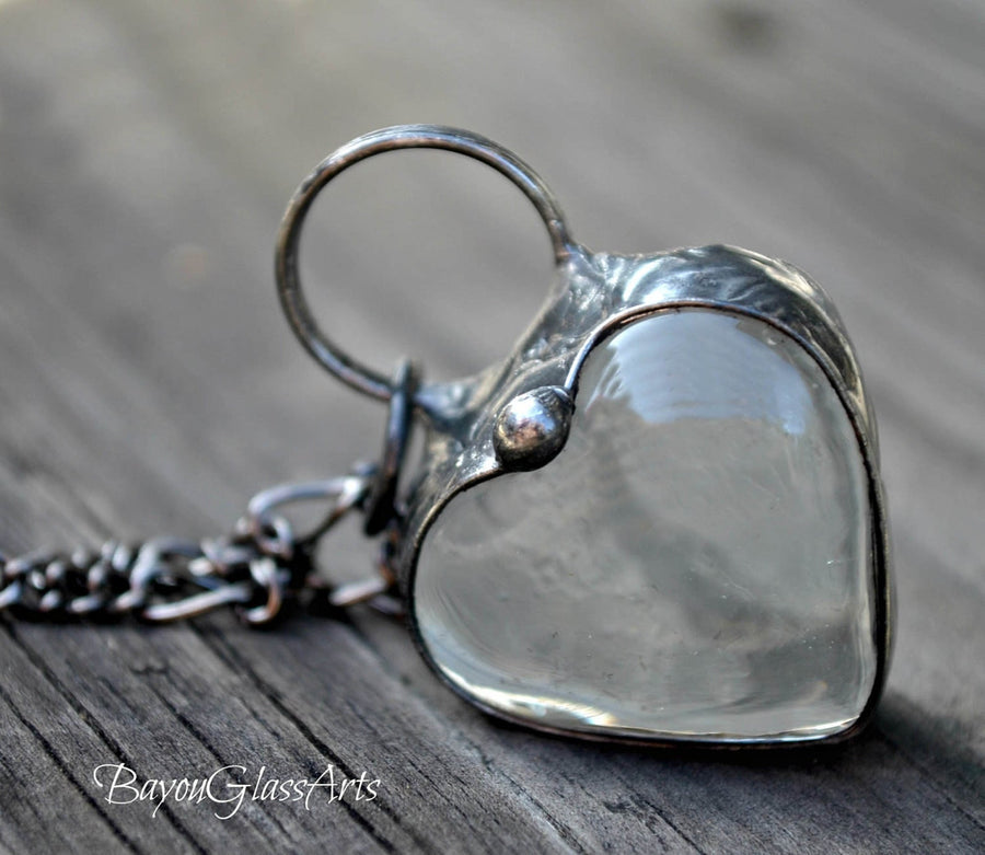Blue Chunky Glass Heart Necklace