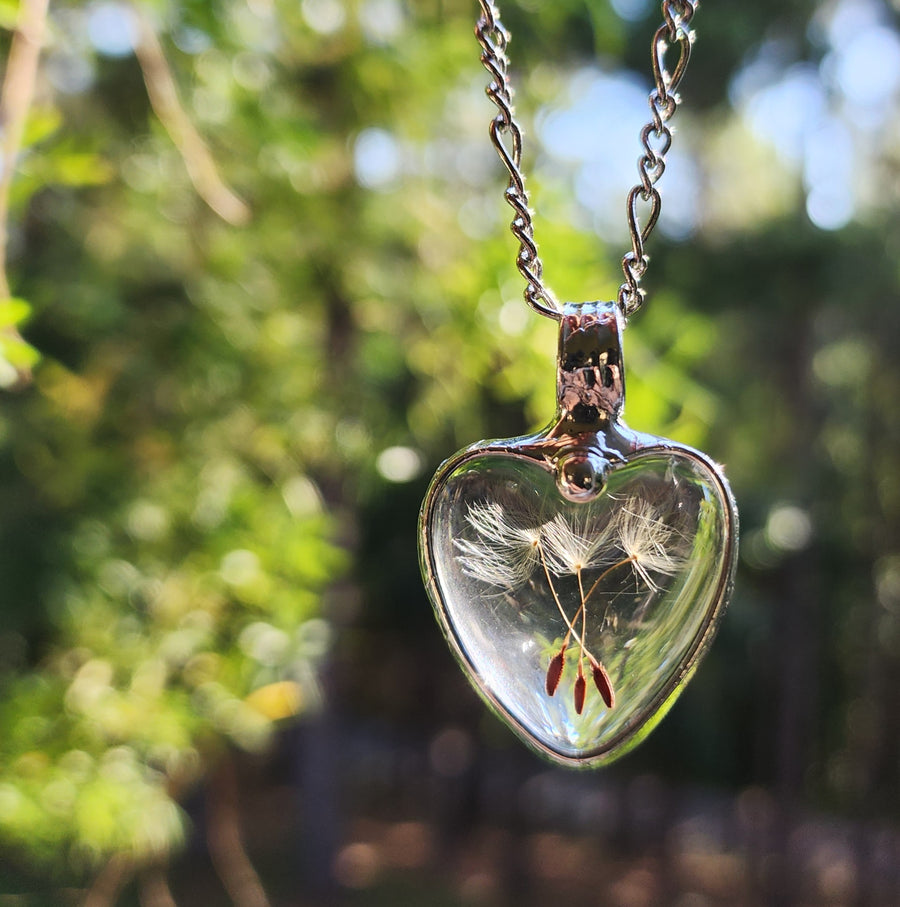 Wish Dandelion Heart Necklace with 3 or 4 Seeds