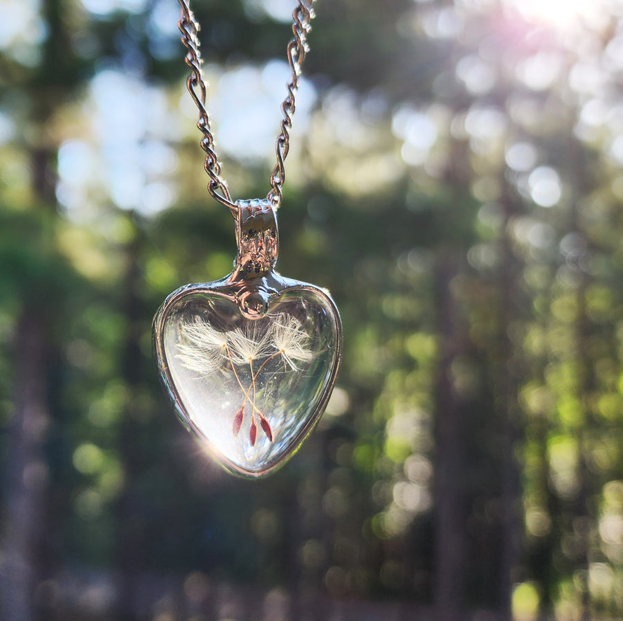 Wish Dandelion Heart Necklace with 3 or 4 Seeds