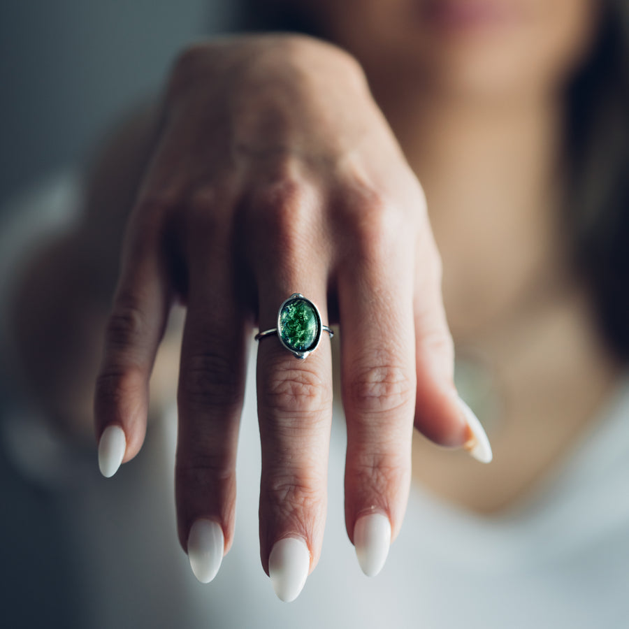 Green Glass Opal Ring