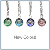 Stained Glass Necklace for Women, Ruby Red Glass with Queen Anne's Lace