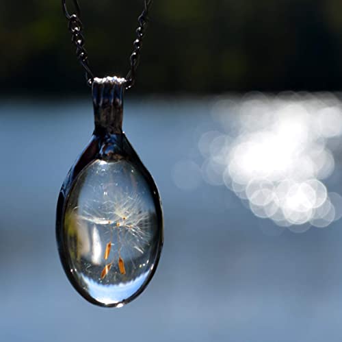 Wish Necklace, Real Dandelion Seeds in Glass Pendant, Handmade Jewelry, Gift for Childhood Friend, Necklaces for Women, Dandelion Seed Jewelry, 3 Seeds