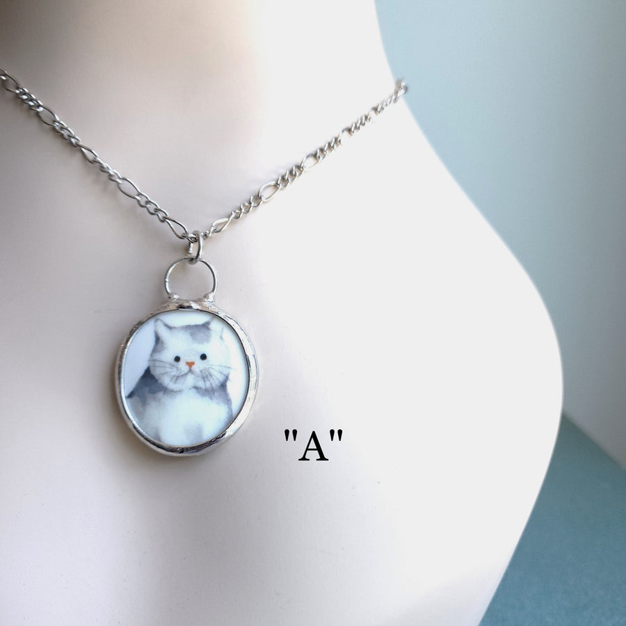 Cat Jewelry, Porcelain Broken China Pendants, The Cats