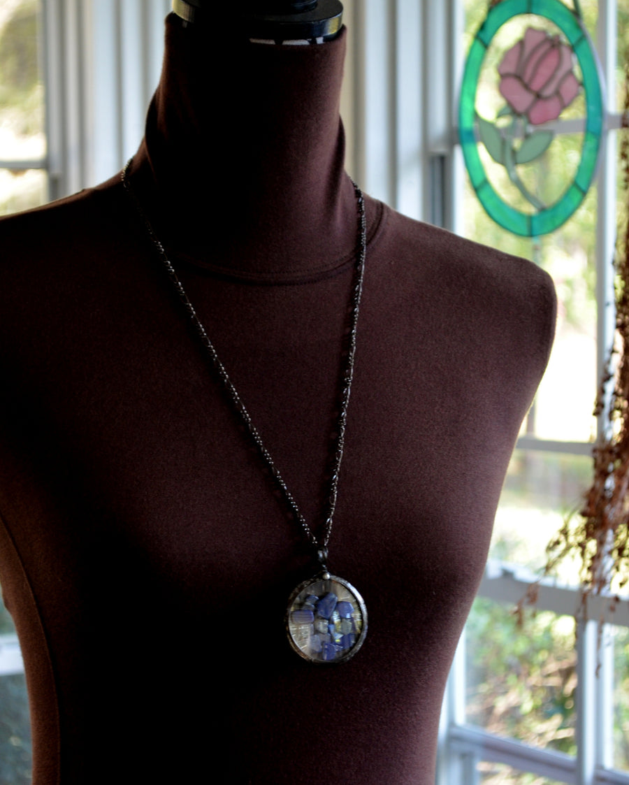 SOLD - Large Lapis Lazuli Statement Necklace, Pocket Watch Crystals