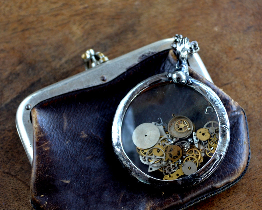Large Pocket Watch Crystals with Antique Watch Parts, Move Freely Within