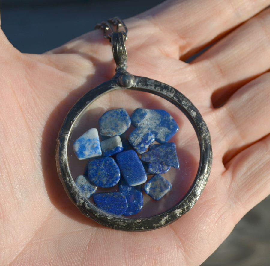 SOLD - Large Lapis Lazuli Statement Necklace, Pocket Watch Crystals