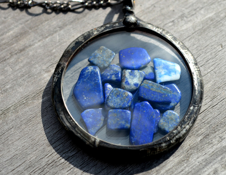 Large Lapis Lazuli Statement Necklace, Pocket Watch Crystals