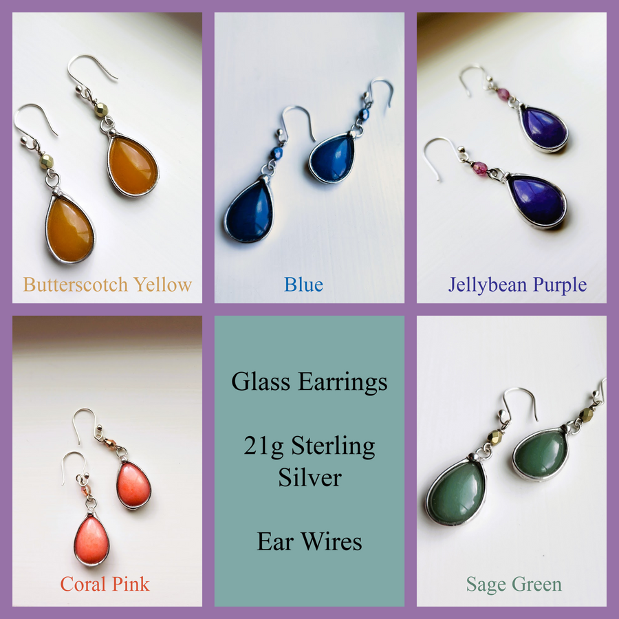 Pretty Glass Earrings, Jellybean Purple Dangle Earrings, Sterling Silver Ear Wires