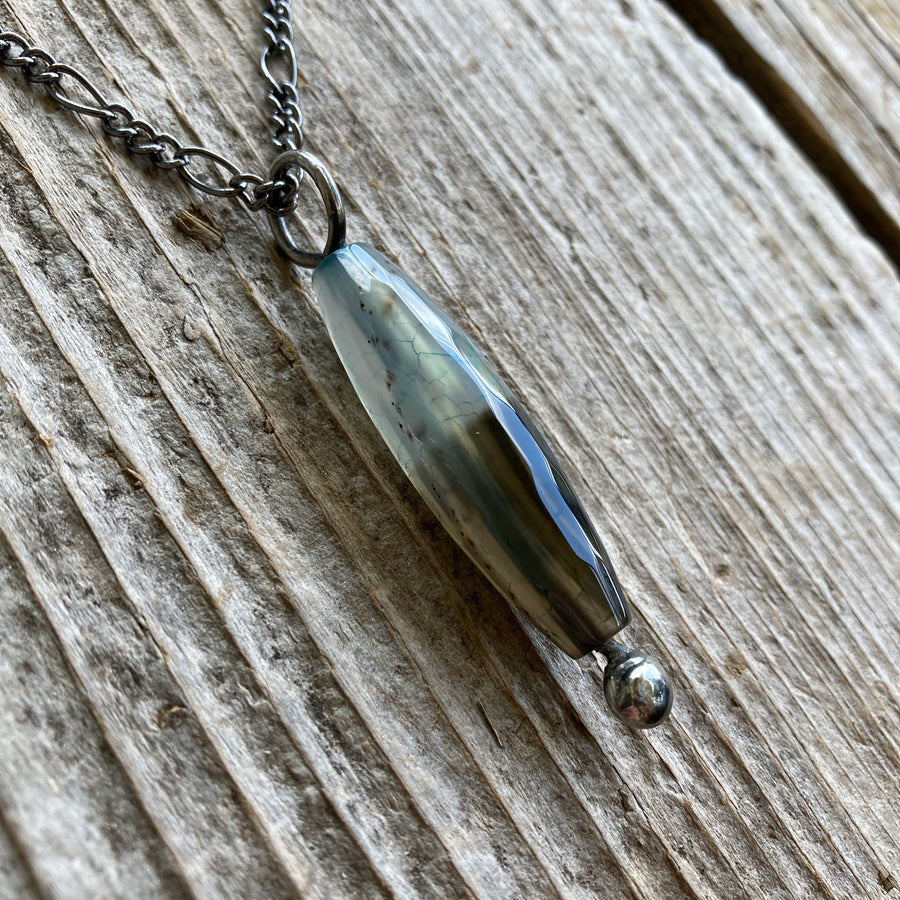 SOLD - Agate Column Bead Pendant Necklace for Men