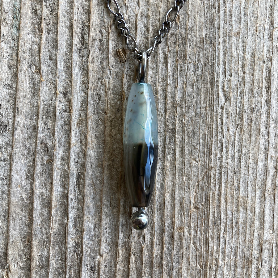 Agate Column Bead Pendant Necklace for Men