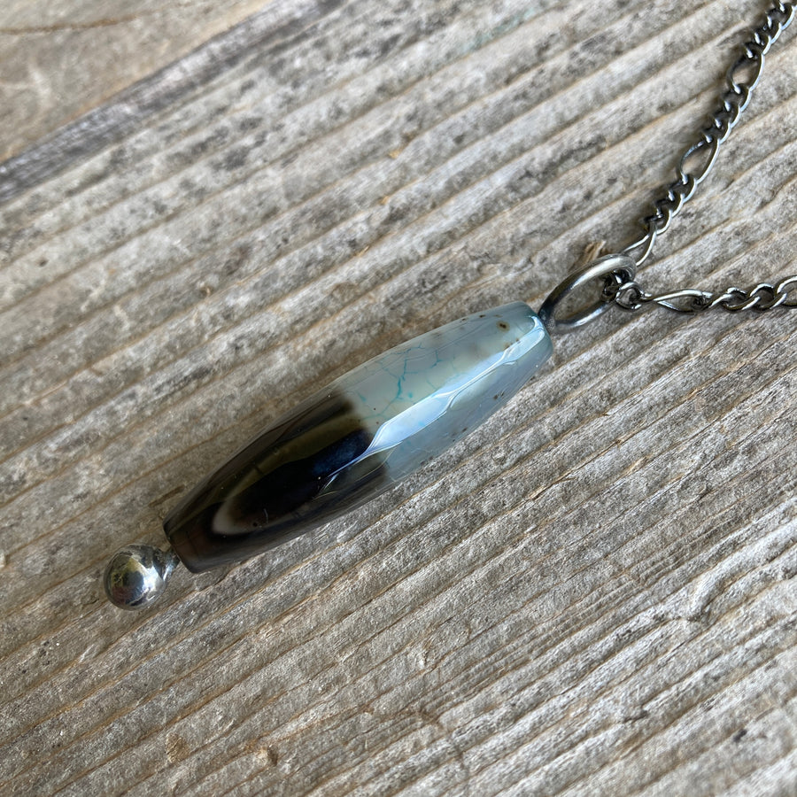 SOLD - Agate Column Bead Pendant Necklace for Men