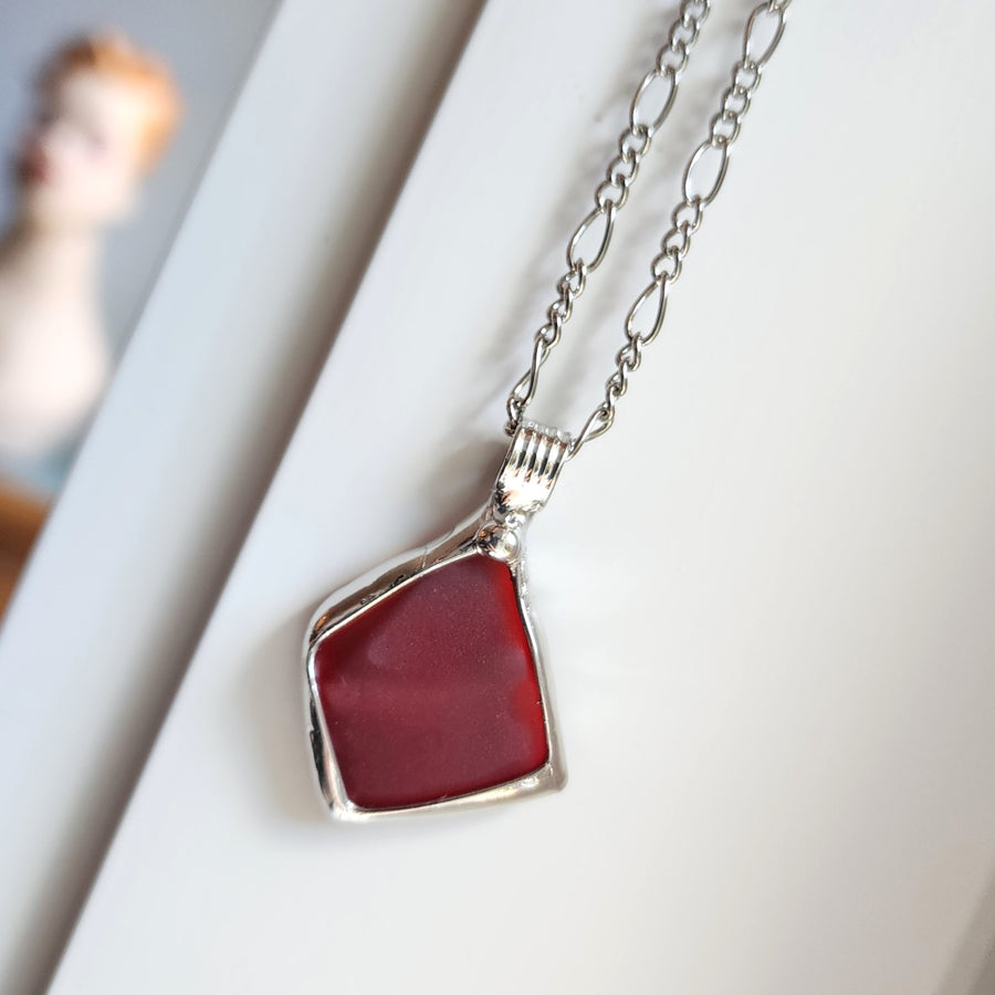 SOLD - Authentic Red Beach Glass, Unique Jewelry Gift for the Ocean Lover