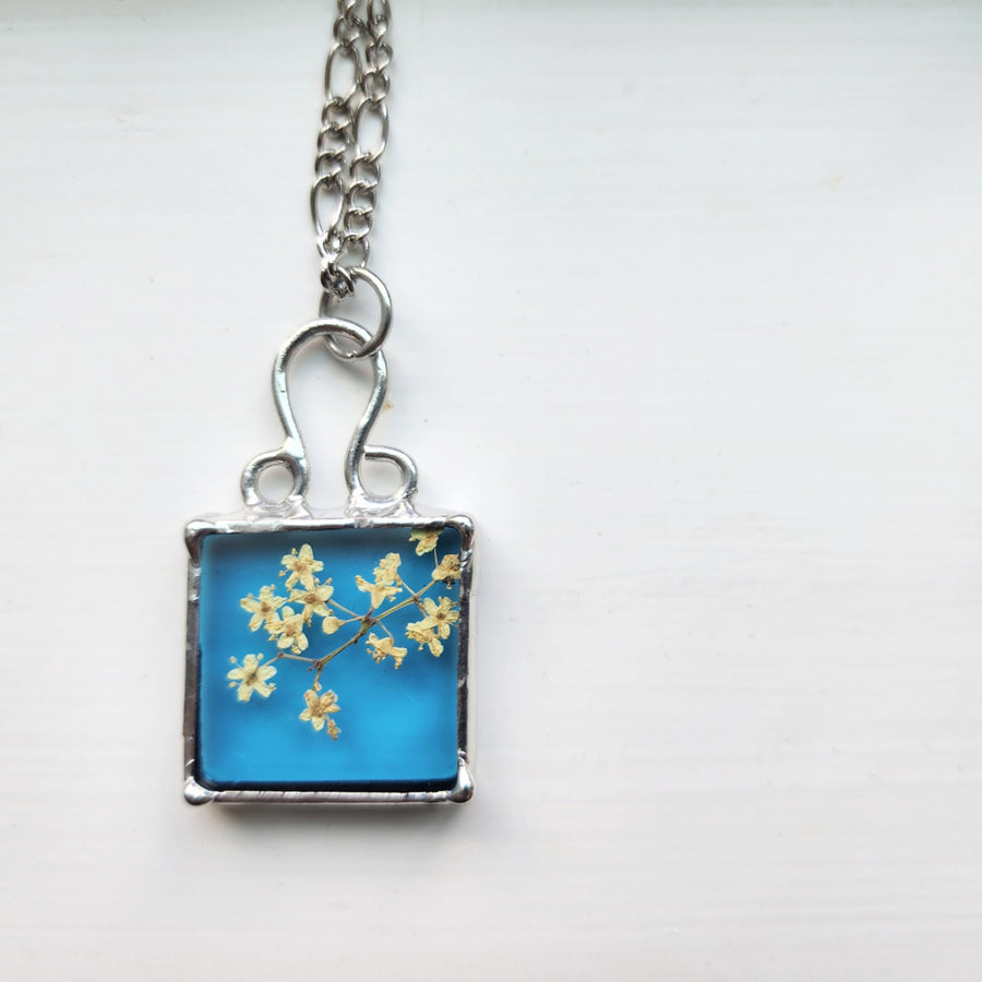 Stained Glass Pendant with Dried Yarrow