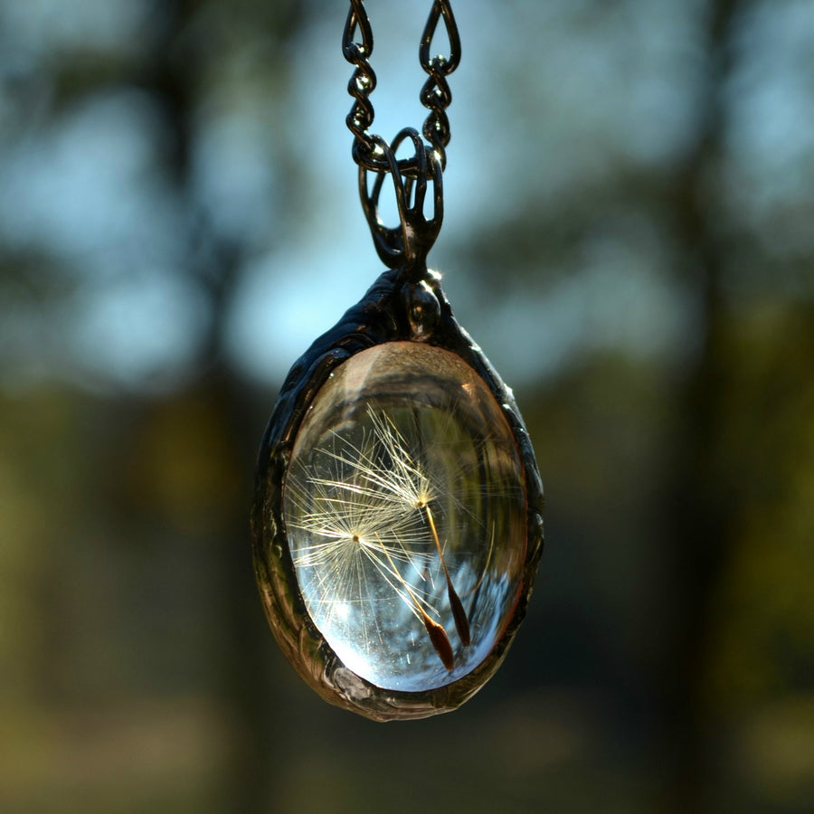 Wish Necklace, Real Dandelion Seeds in Glass Pendant, Handmade Jewelry, Gift for Childhood Friend, Necklaces for Women, Dandelion Seed Jewelry, 3 Seeds