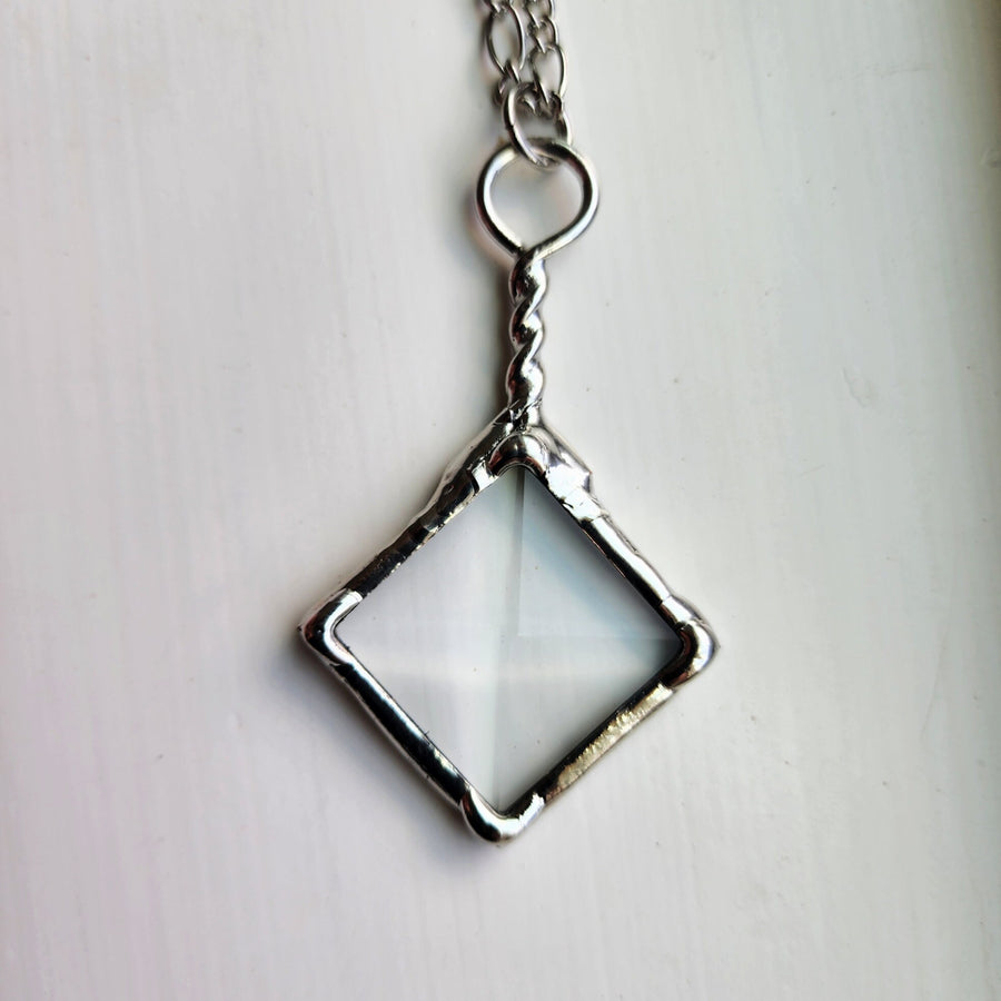 kaleidoscope diamond shaped pendant necklace - Hand Made in USA by Louisiana Artisan at Bayou Glass Arts studio.
