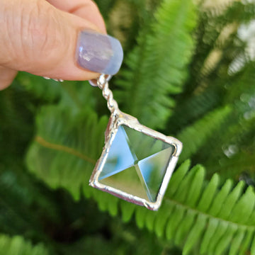 kaleidoscope diamond bevel pendant necklace - unique fun conversation piece - Truly Hand Made in USA by Louisiana Artisan at Bayou Glass Arts studio.