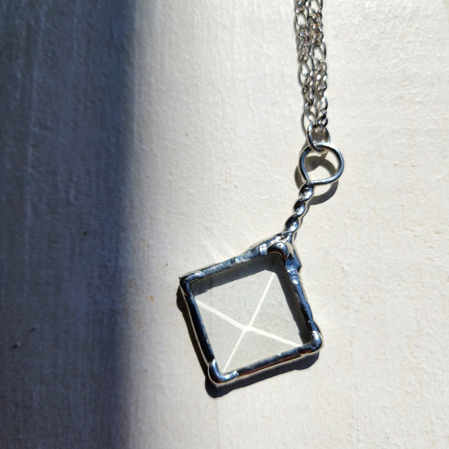 kaleidoscope diamond bevel pendant necklace - unique fun conversation piece - Truly Hand Made in USA by Louisiana Artisan at Bayou Glass Arts studio.