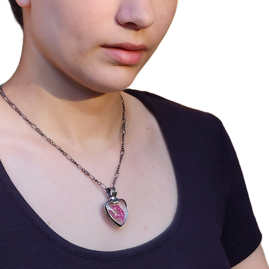 Pink Heather Heart Necklace