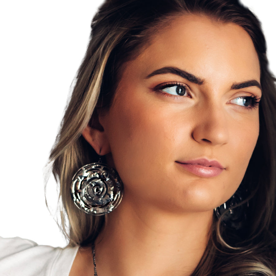 Handmade Heavy Large Spiral Hoop Earrings with .925 Sterling Silver Ear Wires. Truly Hand made in USA by Louisiana Artisan at Bayou Glass Arts Studio.