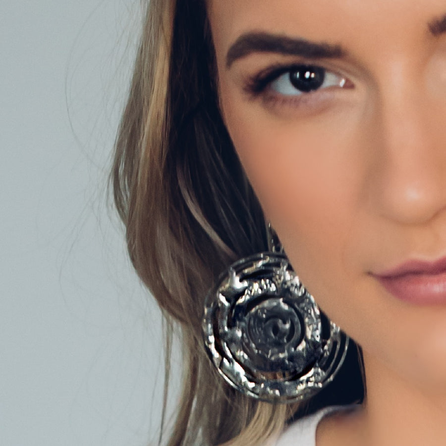 Handmade Silver Hoop Earrings. Heavy Statement Earrings. Truly hand made in USA by Louisiana artisan at Bayou Glass Arts studio.