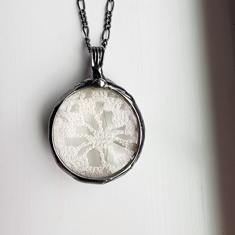 Vintage Lace Doily in Glass Necklace