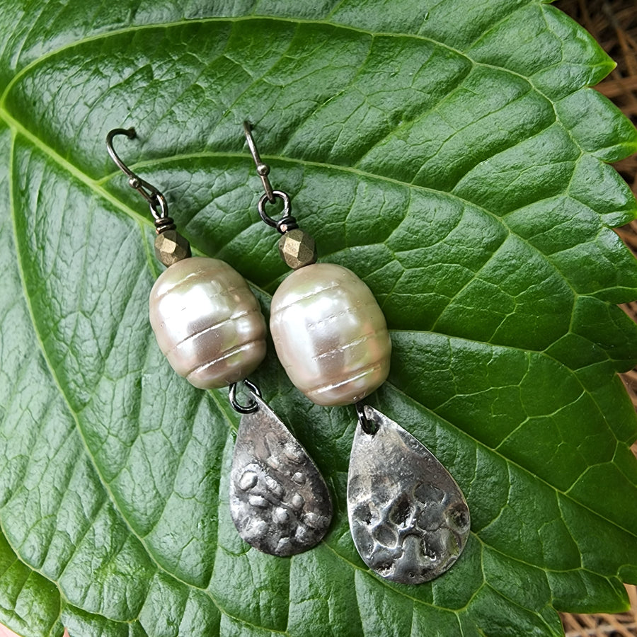 Pearl Earrings with Tear Drop Charm