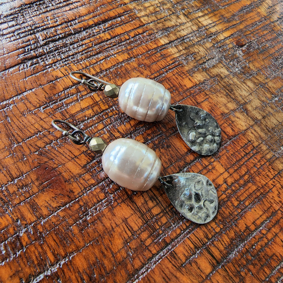 Pearl Earrings with Tear Drop Charm