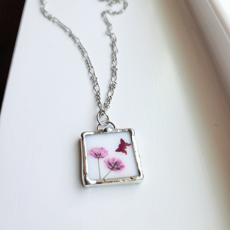 Real Pressed Flower Jewelry, Pinks, Stained Glass - SOLD