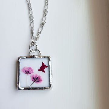 Real Pressed Flower Jewelry, Pinks, Stained Glass - SOLD