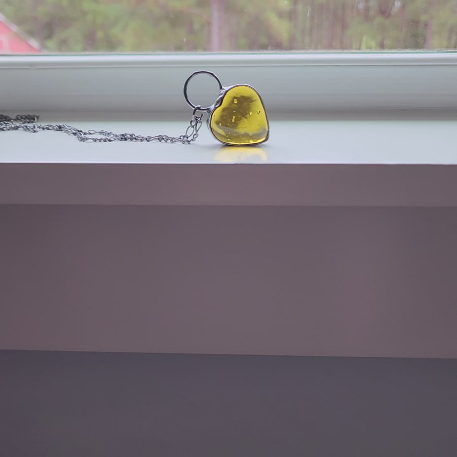 Amber Chunky Heart Pendant Necklace