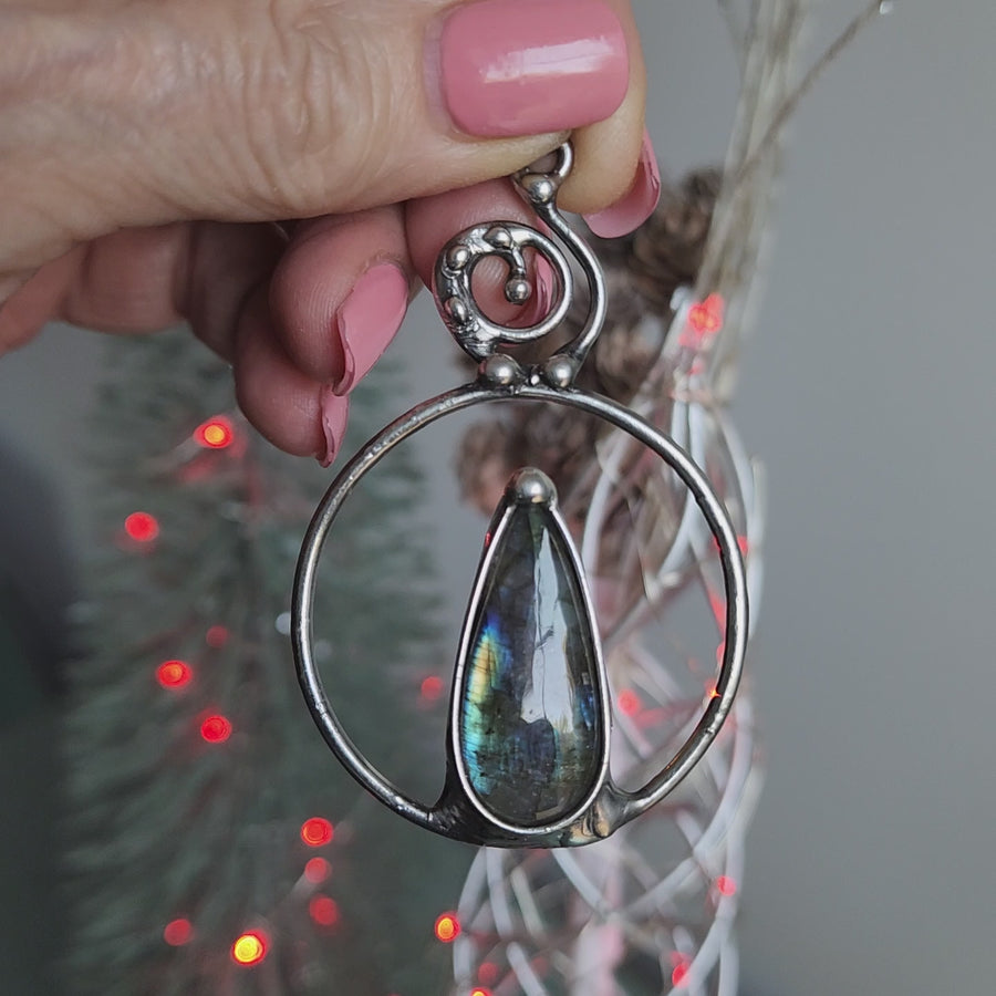 Feminine Statement Pendant with Pear Labradorite