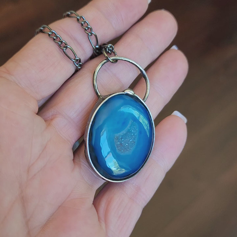 SOLD - Blue Agate Druzy Pendant Necklace