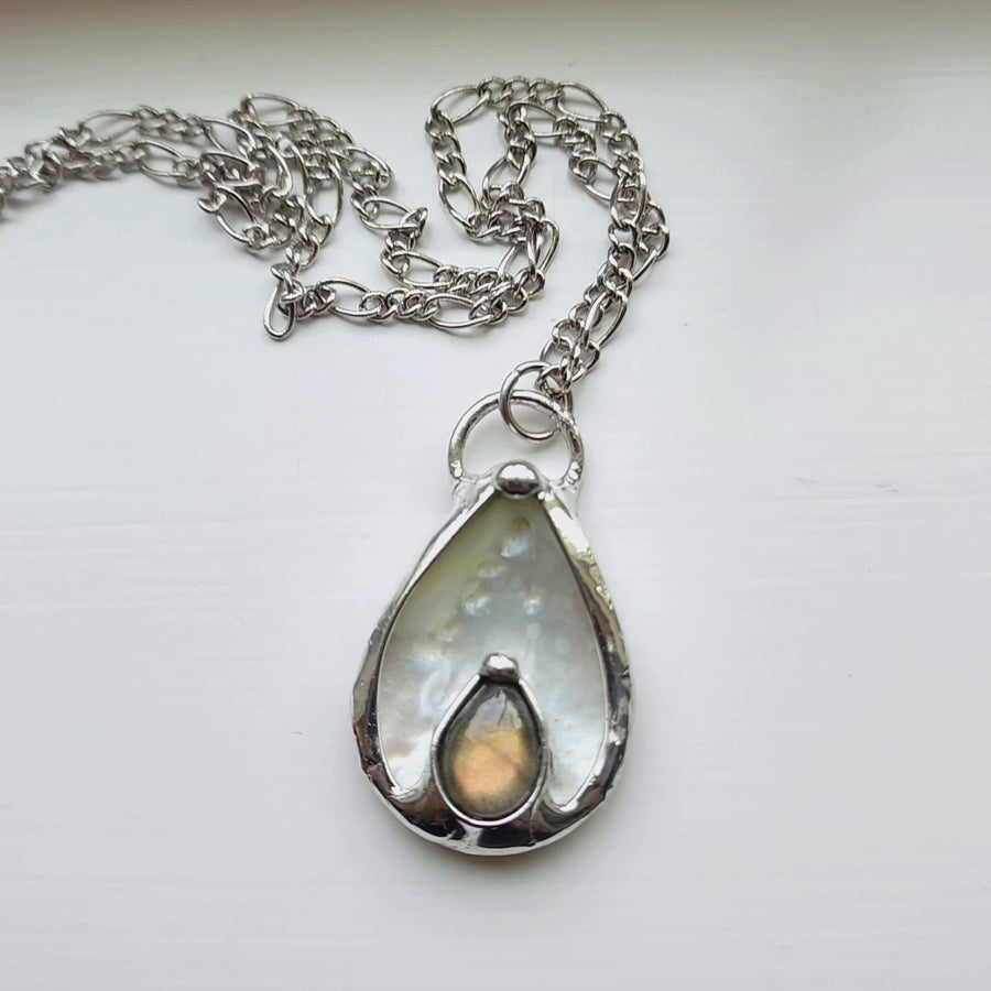 SOLD - Mother of Pearl with Labradorite Inset Pendant Necklace