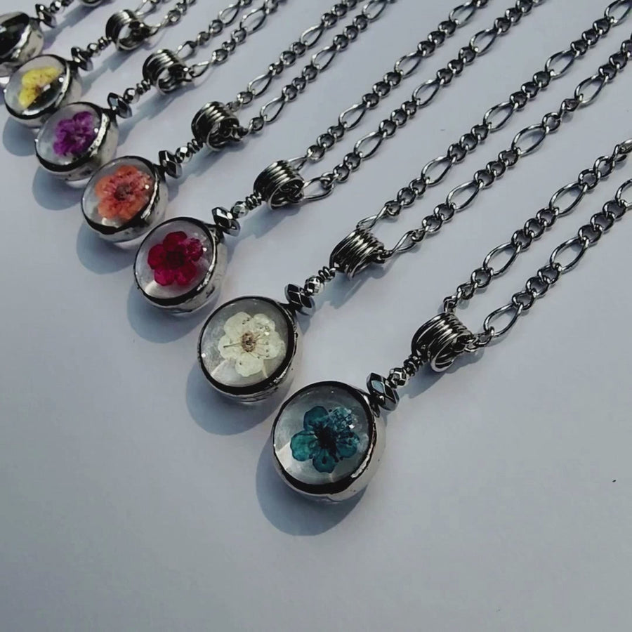 Colorful Pressed Flower Pendants - SOLD