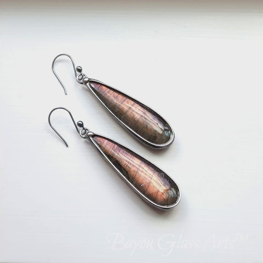SOLD - Long Pear Shaped Labradorite Earrings
