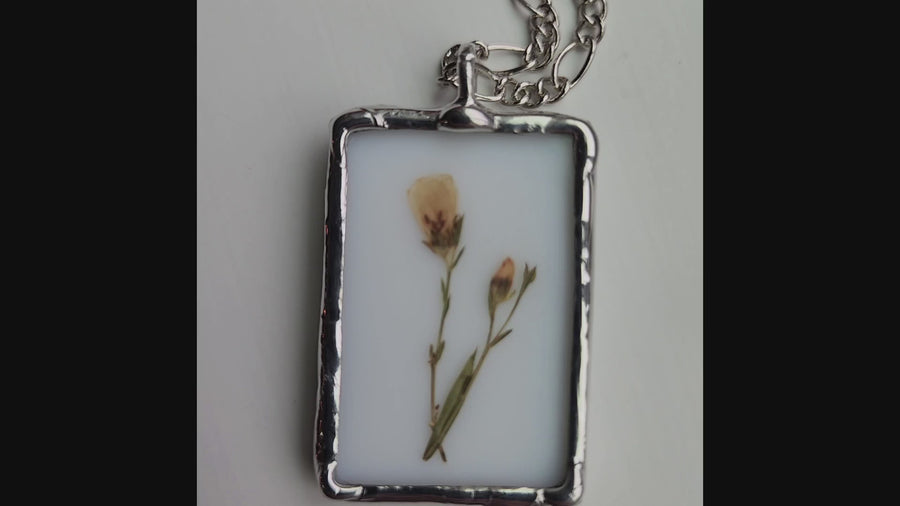 Pressed Flower Necklace, Wildflowers in Stained Glass