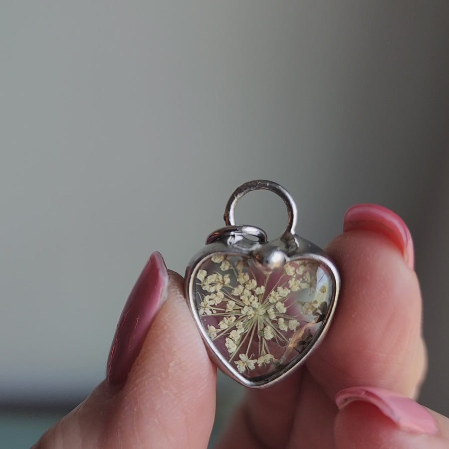 Sweet Queen Anne's Lace Heart Necklace