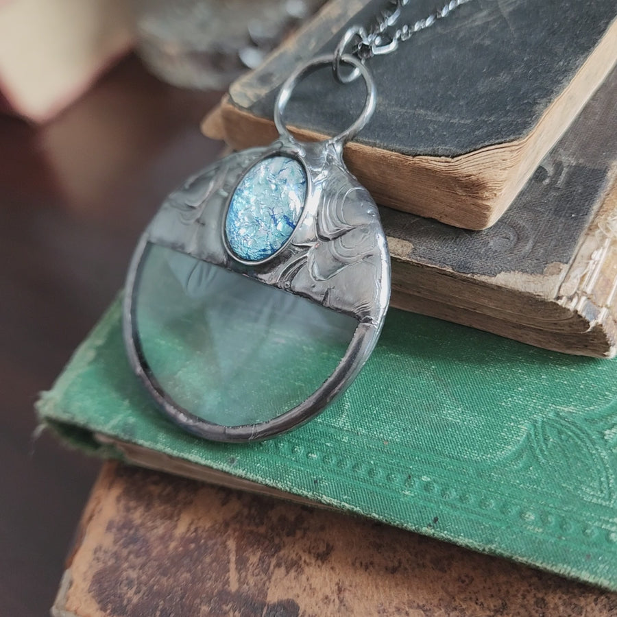 Icy Blue on Magnifying Glass Necklace