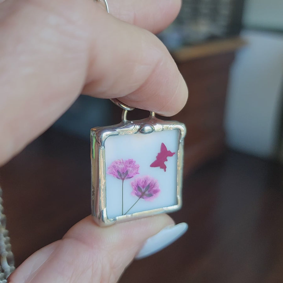 Real Pressed Flower Jewelry, Pinks, Stained Glass - SOLD