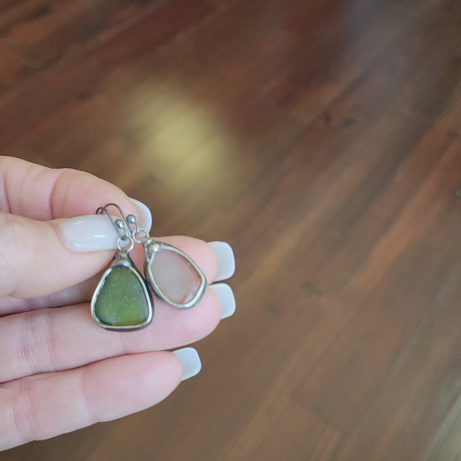 Beach Glass Earrings, Sterling Silver Ear Wires